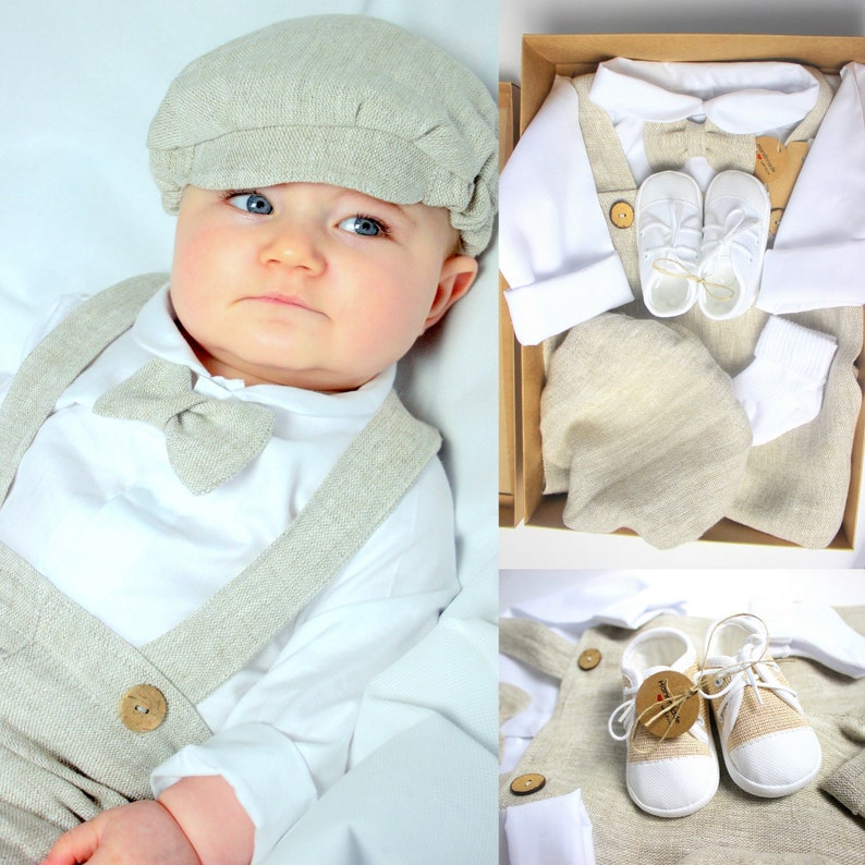Christening Outfit for Boy LINEN Baptism NATURAL BEIGE Etsy