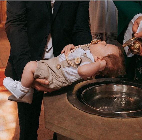 Set de bautizo para niño LINO Bautizo Trajes de lino BEIGE - Etsy España