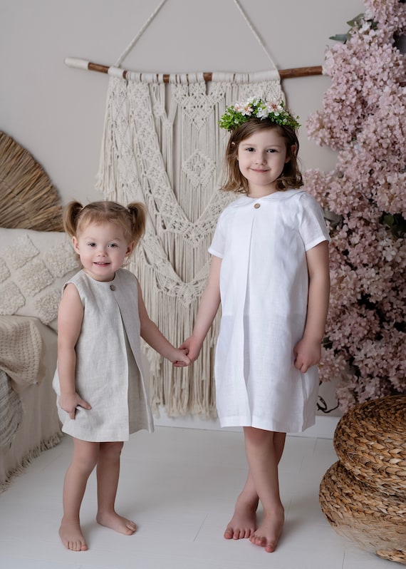 babypullover Beige Linen Dress for Baby Girl Boho Linen Babygirl Dress Rustic Linen Linen Baby Clothes Baby Girl Dress Organic Linen Dress