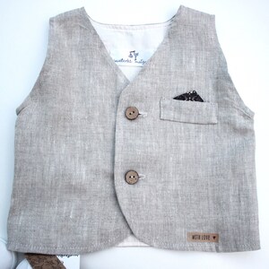 Linen Beige Vest for baby boy Baptism vest coconut buttons Beige baptism linen outfit