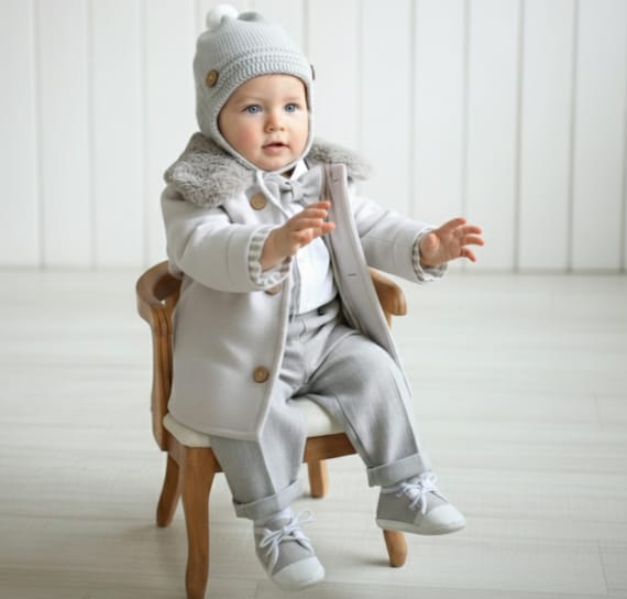 Baby Boy Christening Outfit: Gray Linen Suit, Alpaca Cap, Warm Coat - Etsy Baby Boy Christening Outfit: Gray Linen Suit, Alpaca Cap, Warm Coat - Etsy