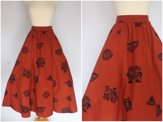 1980s does 1950s skirt, 1980s novelty print skirt,