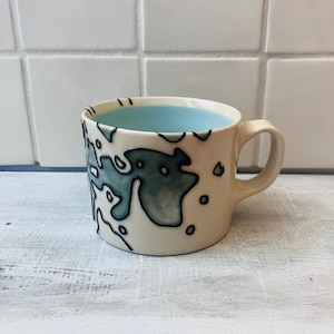 Upper Saranac Lake Mug | 10-12 oz | Robin's Egg Interior | Handmade Topographic Map Pottery