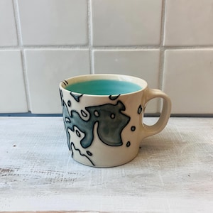 Upper Saranac Lake Mug | 8 oz | Bermuda Blue Interior | Handmade Topographic Map Pottery