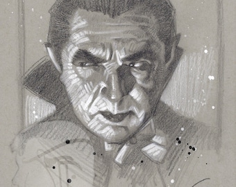 Bela Lugosi as Dracula, original acrylics and colored pencil on gray paper