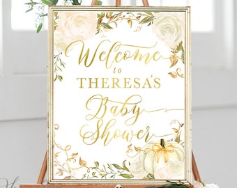 Letrero de bienvenida para baby shower de otoño, Letrero de bienvenida para baby shower de calabaza, Letrero de bienvenida para baby shower de calabaza pequeña, Impreso o imprimible - Otoño 2