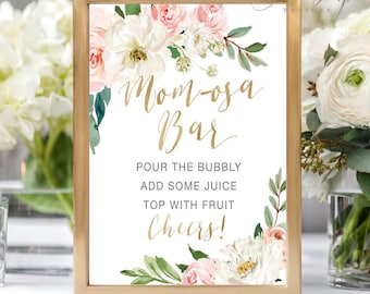 Printable Mom-osa Bar Sign, Baby Shower Mom-osa Bar Sign, Mimosa Bar, Momosa Bar Sign, Blush & Burgundy Flowers,  5x7, 8x10 - Charlotte