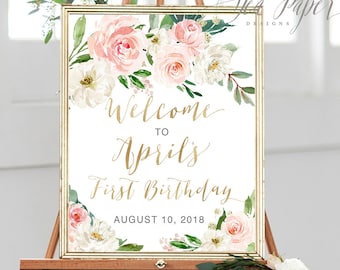 Welcome Sign for Any Event! - Printed or Digital - Blush Pink & White Florals, Bridal Shower, Baby Shower, Birthday, Baptism  - Charlotte