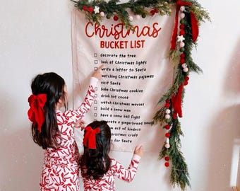Christmas Bucket List Banner© - Reusable Easy Hang Fabric Holiday Checklist with Magic Putty. Use any Washable Marker! Kid Christmas Decor
