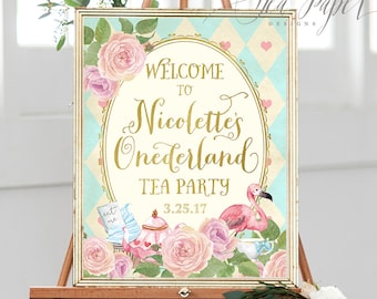 Alice in Wonderland Welcome Sign - Printed or Digital - Alice in Onderland Birthday Party Welcome Sign, Baby Shower Welcome Sign, Alice