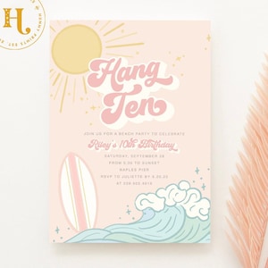 Surf Girl Birthday Invitation: Hang 10, Beach or Pool Party Invite - Personalized for You