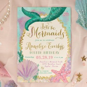 Mermaid Birthday Party Invitation, Mermaid Birthday, Mermaid Invite, Mermaid Invitation, Mermaid Party, Under the Sea Invitation - Annelise image 1