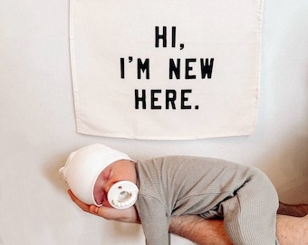 Hi, I'm New Here Hang Banner™ Newborn Announcement Backdrop, New Baby Coming Home Photo Prop, Backdrop for Newborn Announcement Photo