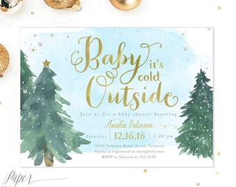 Winter Boy Baby Shower Invitation, Boy Holiday Baby Shower Invite, Baby it's Cold Outside Invitation, Christmas Boy Baby Shower - Holiday 1