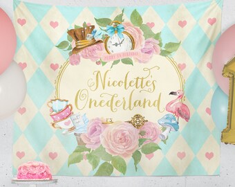 Alice in Wonderland Cake Table Backdrop - Party Backdrop, Dessert Table Background, Onderland, Birthday, Baby Shower, Bridal Shower - Alice