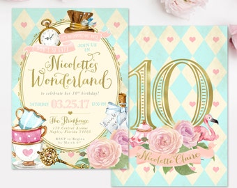 Alice In Wonderland Girl's Birthday Party Invitation, Alice in Wonderland Invitation - Any Age Girl Birthday Invite - Printed Or Digital