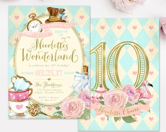 Alice In Wonderland Girl's Birthday Party Invitation, Alice in Wonderland Invitation - Any Age Girl Birthday Invite - Printed Or Digital