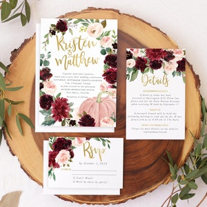 Fall Wedding Invitations: Printed With Envelopes - Pumpkin Wedding Invitations, Autumn Wedding Invitations, Wedding Invitation - Kristen