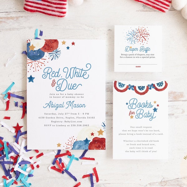 Red White & Due Baby Shower Invitation, 4th of July Baby Shower Invite, Patriotic Baby Shower Invitation, Independence Day Baby - Glory