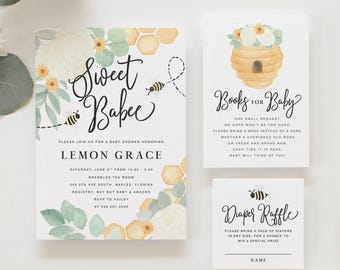 Bee Baby Shower Invitation Suite: Sweet Babee Invite - Personalized for You, Printed or Digital