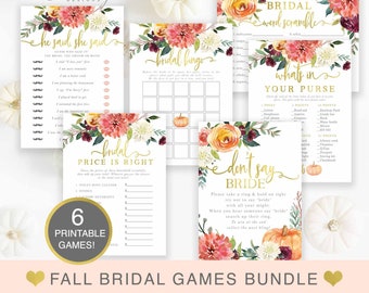 Paquete de juegos de ducha de novia de otoño, paquete de juegos de ducha de novia de calabaza, 6 juegos de ducha de novia de otoño imprimible salente set, descarga instantánea, otoño 7