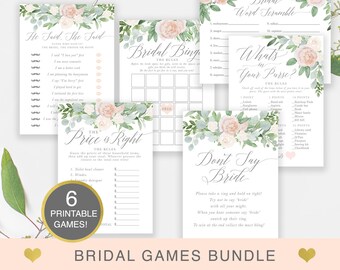 Mila spelpaket för bruddusch, spelpaket för blommig bruddusch, 6 utskrivbara spelset för bruddusch med blommig design, DIREKT NEDLADDNING, Mila