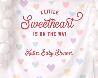 Valentine Baby Shower Backdrop: Sweetheart Party Banner Fabric
