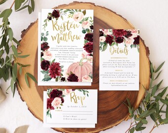 Fall Wedding Invitations: Printed With Envelopes - Pumpkin Wedding Invitations, Autumn Wedding Invitations, Wedding Invitation - Kristen