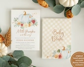 Fall Baby Shower Invitation Template, A Little Pumpkin is On the Way Invite, Blue Pumpkin Baby Shower Invite- Piper - Piper2BB01blue