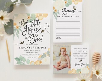 Bee 1st Birthday Invitation, First Bee-Day Bee Birthday Invitation, Honey Bee Birthday Invite, Bee Birthday Invitation, Neutral Bee Birthday