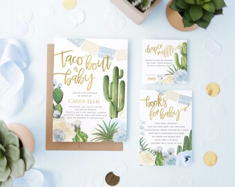 Taco 'Bout a Baby, Fiesta Baby Shower Invitation Package, Boy Taco Baby Shower Invitation, Cactus Baby shower Invite, Boho Baby Shower- Cruz