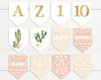 Fiesta Printable Banner, Cactus Banner, Papel Picado Banner, Printable Picado, Spell Any Message, Party Bunting - Instant Download - Carrie