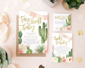 Taco 'Bout a Baby, Fiesta Baby Shower Invitation Package, Taco Baby Shower Invitation, Cactus Baby shower Invite, Boho Baby Shower - Carrie