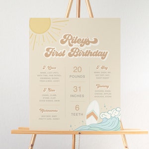 Boy Surf Milestone Birthday Sign: Hitos del primer cumpleaños con tema de tabla de surf en formato impreso o digital