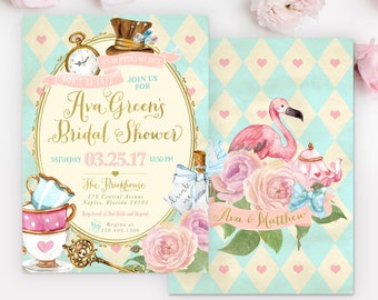 Alice In Wonderland Bridal Shower Party Invitation - Bridal Shower, Couples Invite, Mad Tea Party Invite