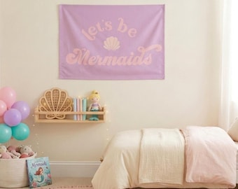Let's Be Mermaids Easy Hang Banner™ for Girl's Rooms, Girl's Playroom & Girl's Nursery. Wall Decor for Girl's Room., Girl Room Art (purple)