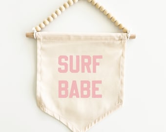 Surf Babe Canvas Hang Sign: Surf Decor for Girl's Room, Surf Nursery, Surf Playroom, Beach House Decor, Coastal Decor {Palm Pink}