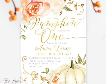 Fall Birthday Invitation, Our Little Pumpkin is Turning One, First Birthday Invite, Pumpkin Patch Birthday Party, Any Age Orange, Fall 3