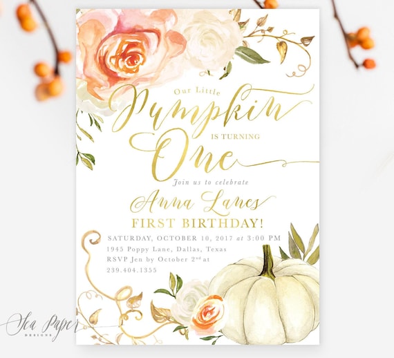 Fall Birthday Invitation, Our Little Pumpkin is Turning One, First Birthday Invite, Pumpkin Patch Birthday Party, Any Age Orange, Fall 3