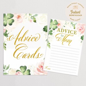 Cartões de conselhos para o Dia de São Patrício para a futura mamãe, jogo e placa para chá de bebê, trevo de São Patrício - DOWNLOAD INSTANTÂNEO, para impressão - Kelly Pink
