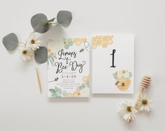 Bee 1st Birthday Invitations, First Bee-Day Party Printed Invites with Envelopes - Honeybee | Invitation Printing or Digital