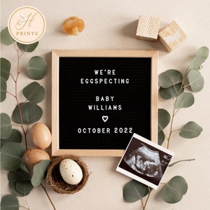Anuncio editable de embarazo de Pascua para las redes sociales, Anuncio de bebé de primavera para las redes sociales, Anuncio de embarazo de Letter Board