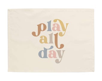Play All Day Easy Hang Banner™ for Kid's Rooms, Playrooms & Nursery. Children's Room Wall Decor - {Earth Tones, Horizontal}