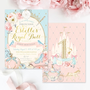 Cinderella Birthday Invitations, Custom Cinderella 1st Birthday Invitation: Made for Any Age + Printed Invites With Envelopes Optional