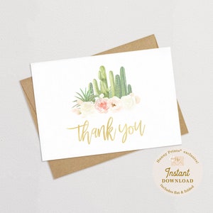 Carte de remerciement Fiesta, carte de remerciement Cactus, carte de remerciement Taco, carte de remerciement succulente, téléchargement immédiat - plat et plié, Carrie