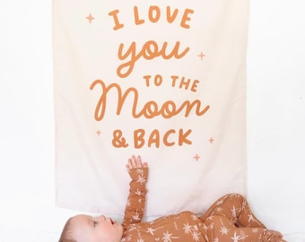 Love You To The Moon Easy Hang Banner™ For Children's Rooms, Nursery Wall Decor and Playroom Wall Art, Kid's Room Decor {Neutral}