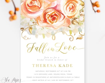 PRINTED Autumn Bridal Shower Invitation: Fall in Love Invites with Envelopes - Fall 5