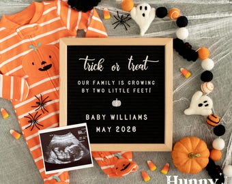 Halloween Pregnancy Announcement, Digital Baby Pregnancy Announcement Template for Social Media - Halloween Baby Reveal