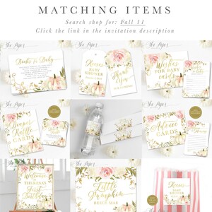 Girl Fall Baby Shower Invitations | Pumpkin Baby Shower Printed Invites with Envelopes - Fall 11 | Invitation Printing or Digital image 3