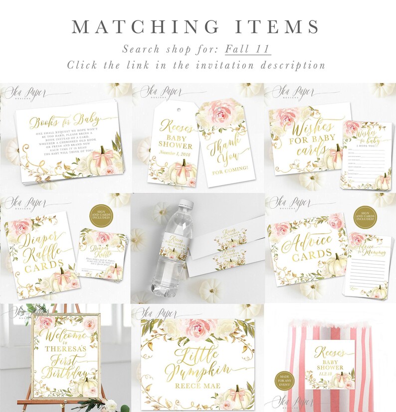 Girl Fall Baby Shower Invitations | Pumpkin Baby Shower Printed Invites with Envelopes - Fall 11 | Invitation Printing or Digital image 3